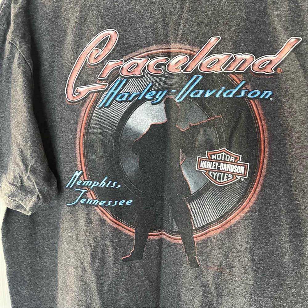 Harley-Davidson Graceland Memphis Tennessee Gray Graphic Short Sleeve Tee large